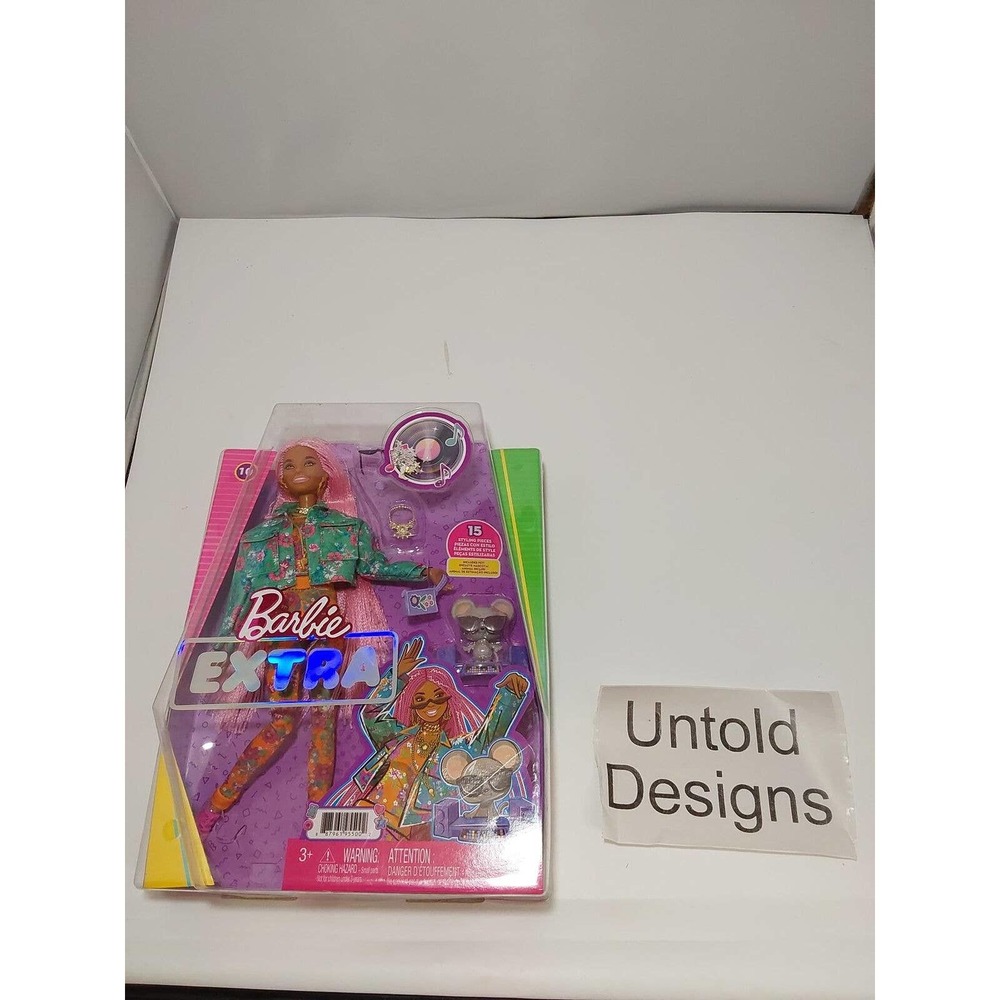 Barbie Extra Doll #10 in Floral-Print Jacket & Jogger Set with DJ Mouse Pet,